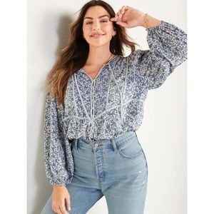 Old Navy Mixed Paisley Floral Print Oversized Button Front Poet Blouse Women’s M